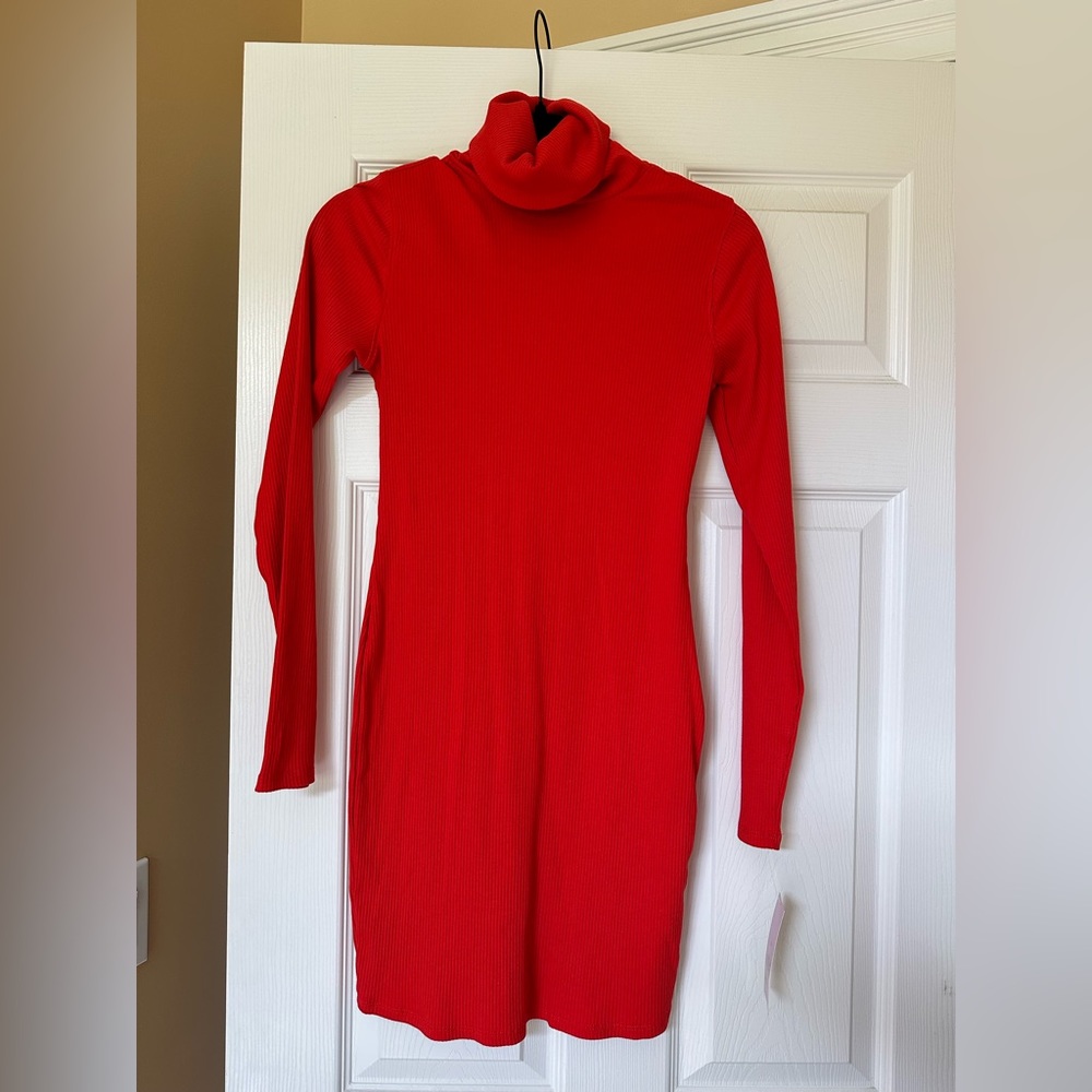 Red turtleneck dress
